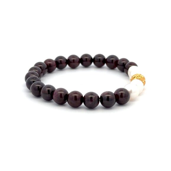 18K Gold Money Coin Ball Gemstones Birthstones Pearl Garnet 6mm - Picture 3 of 7